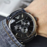 Buy Shop Emporio Armani Classic Chronograph Black Dial Black Leather Strap Watch For Men - AR0431 USA Online