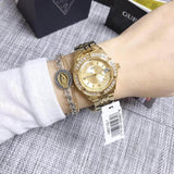 Buy Shop Guess Dazzling Diamonds Gold Dial Gold Steel Strap Watch for Women - W85110L1 USA Online