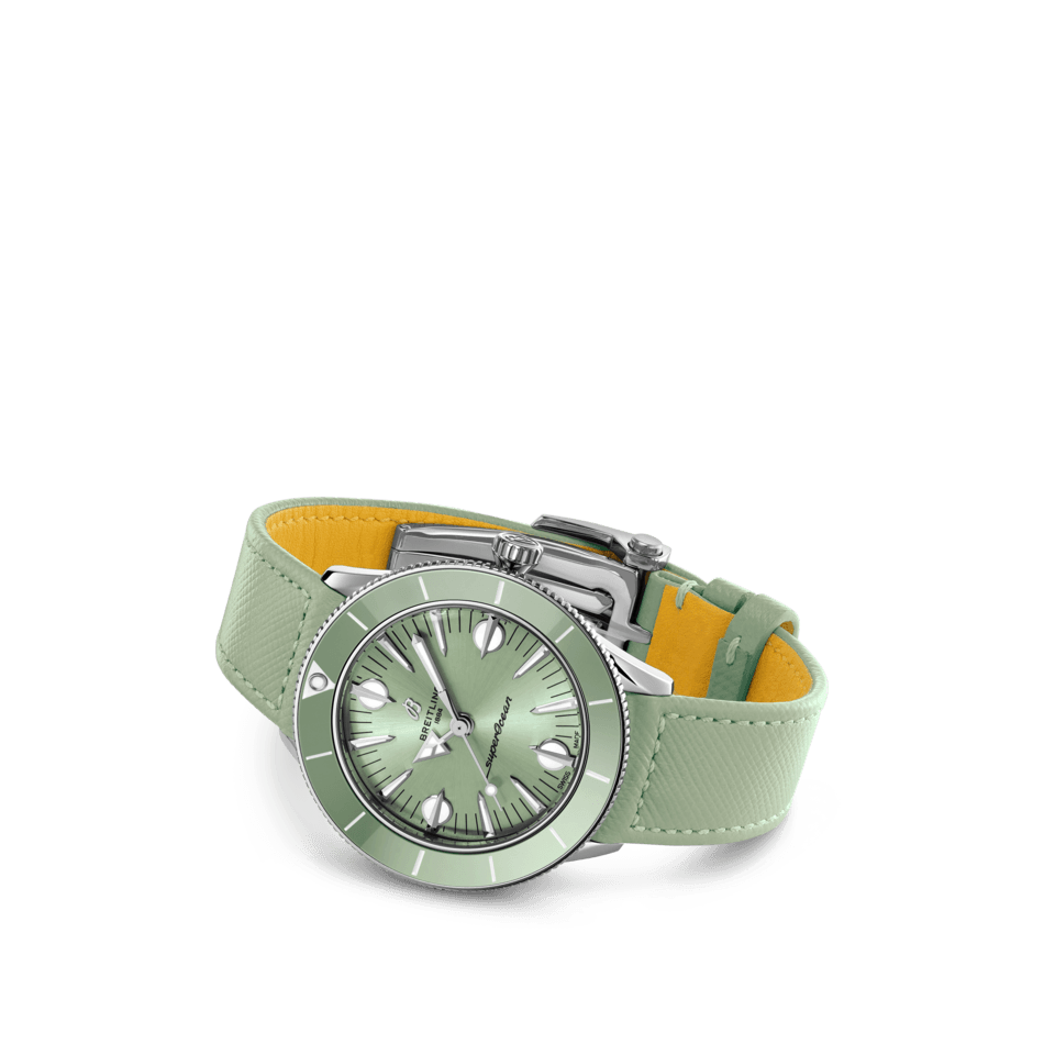 Buy Shop Breitling Superocean Heritage '57 Pastel Paradise Green Dial Green Leather Strap Watch for Women - A10340361L1X1 USA Online