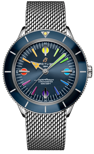Buy Shop Breitling Superocean Heritage '57 Special Edition II Blue Dial Silver Mesh Bracelet Watch for Men - A103702A1C1A1 USA Online