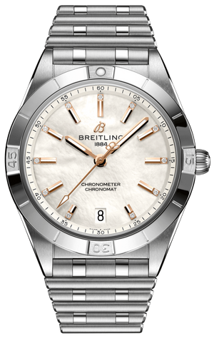 Buy Shop Breitling Chronomat 36 Mother of Pearl Dial Silver Steel Strap Watch for Women - A10380101A4A1 USA Online