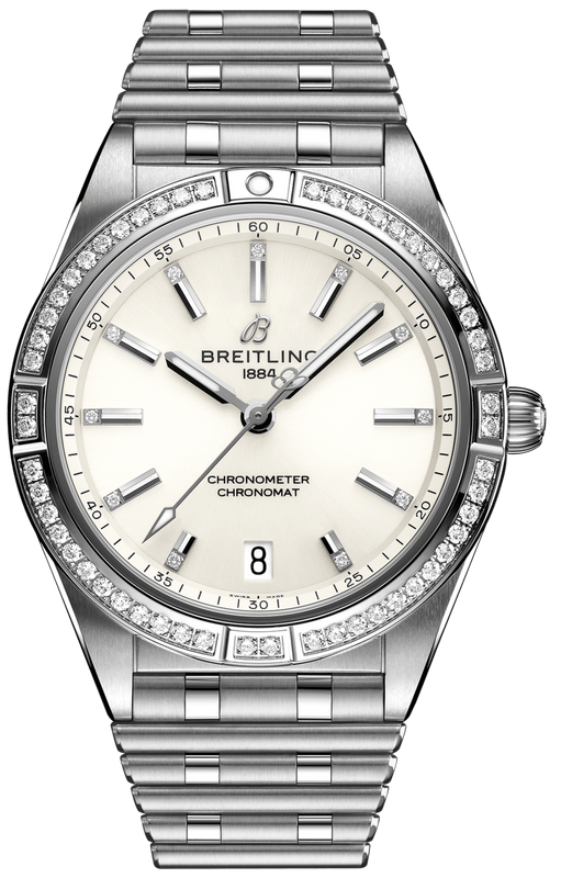 Buy Shop Breitling Chronomat Automatic 36 Diamonds White Dial Silver Steel Strap Watch for Women - A10380591A1A1 USA Online