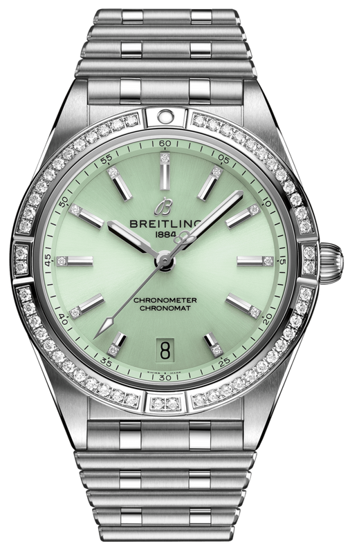 Buy Shop Breitling Chronomat Automatic 36 Diamonds Green Dial Two Tone Steel Strap Watch for Women - A10380591L1A1 USA Online