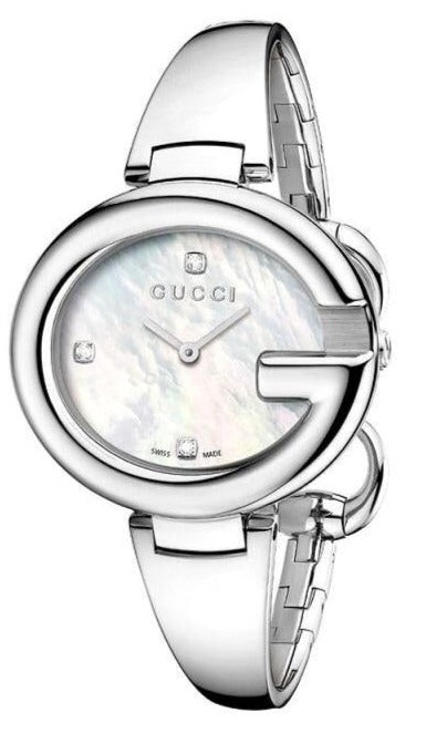 Buy Shop Gucci Guccissima Diamonds Mother of Pearl Dial Silver Steel Strap Watch For Women - YA134303 USA Online