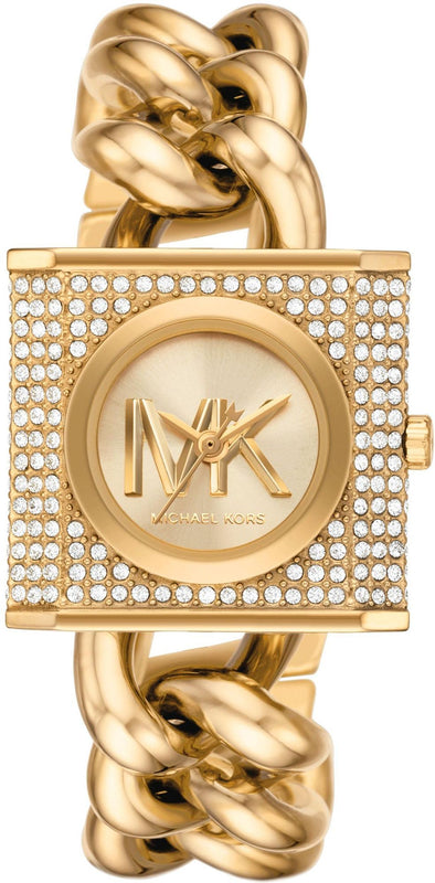 Buy Shop Michael Kors Chain Lock Pave Gold Dial Gold Steel Strap Watch For Women - MK4711 USA Online