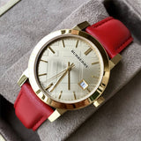 Buy Shop Burberry The City Gold Dial Red Leather Strap Watch for Women - BU9140 USA Online