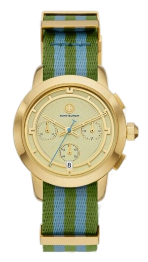 Buy Shop Tory Burch The Tory Chronograph White Dial Two Tone NATO Strap Watch for Women - TBW1037 USA Online