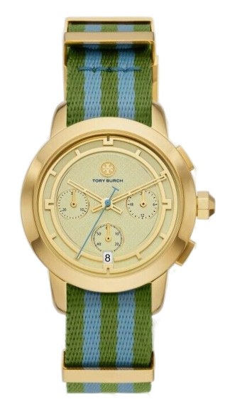 Buy Shop Tory Burch The Tory Chronograph White Dial Two Tone NATO Strap Watch for Women - TBW1037 USA Online