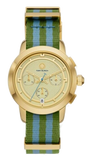 Buy Shop Tory Burch The Tory Chronograph White Dial Two Tone NATO Strap Watch for Women - TBW1037 USA Online