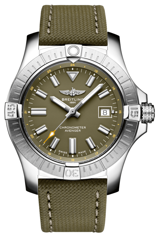 Buy Shop Breitling Avenger Automatic GMT 43 Green Dial Green Nylon Strap Watch for Men - A17318101L1X1 USA Online