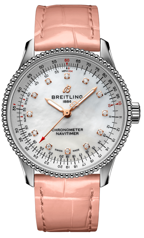 Buy Shop Breitling Navitimer Automatic 35 Mother of Pearl Dial Pink Leather Strap Watch for Women - A17395211A1P3 USA Online