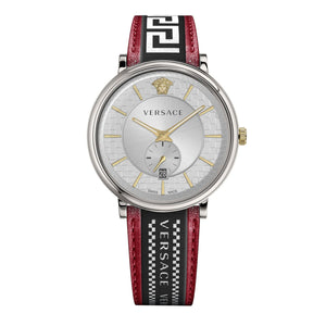 Buy Shop Versace V Circle Silver Dial Two Tone Leather Strap Watch for Men - VEBQ01319 USA Online