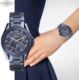 Buy Shop Fossil Riley Quartz Blue Dial Blue Steel Strap Watch for Women - ES4294 USA Online