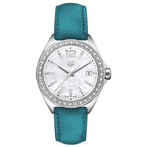 Buy Shop Tag Heuer Formula 1 Quartz Diamonds Mother of Pearl Dial Blue Leather Strap Watch for Women - WBJ131A.FC8256 USA Online