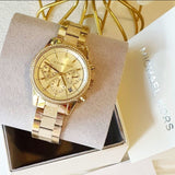 Buy Shop Michael Kors Ritz Chronograph Gold Dial Gold Steel Strap Watch For Women - MK6597 USA Online