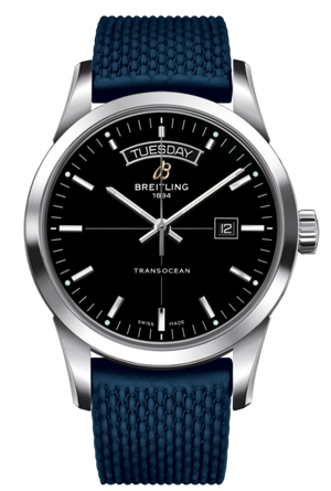 Buy Shop Breitling Transocean Day & Date 42mm Automatic Black Dial Blue Mesh Bracelet Mens Watch - A4531012/BB69/280S/ A20S.1 USA Online