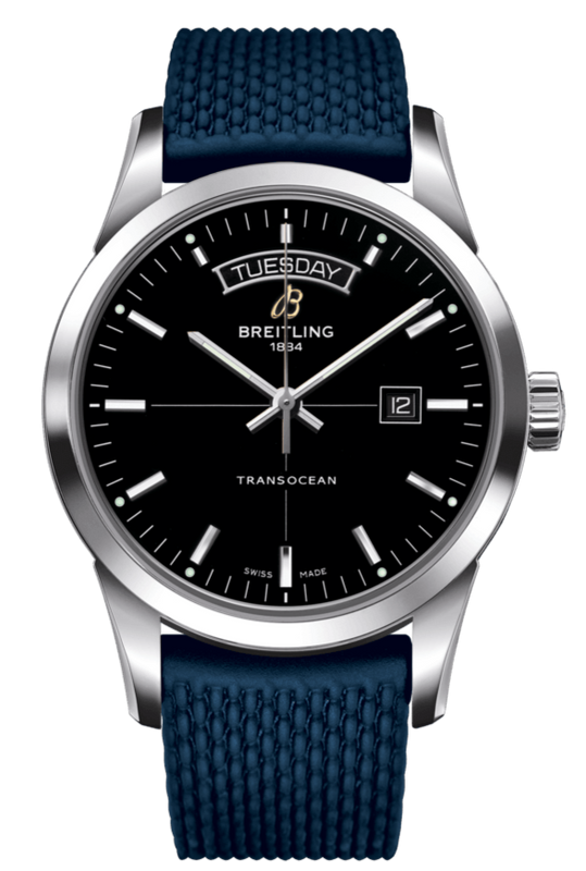 Buy Shop Breitling Transocean Day & Date 42mm Automatic Black Dial Blue Mesh Bracelet Mens Watch - A4531012/BB69/280S/ A20S.1 USA Online
