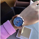 Buy Shop Michael Kors Runway Stop Hunger Quartz Blue Dial Rose Gold Steel Strap Watch For Men - MK8358 USA Online