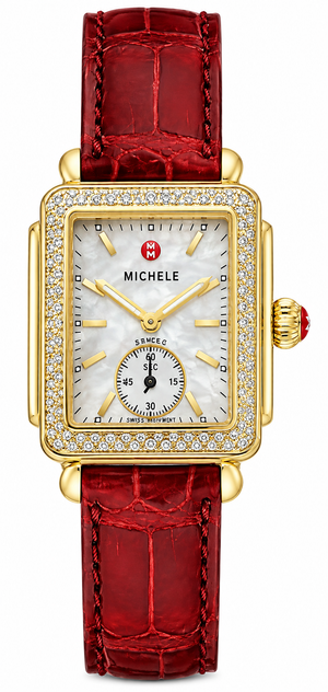 Buy Shop Michele Deco Gold Dial Red Leather Strap Watch For Women - MWW06V000017 USA Online