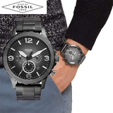 Buy Shop Fossil Nate Chronograph Gunmetal Dial Grey Steel Strap Watch for Men - JR1437 USA Online