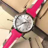 Buy Shop Burberry The City White Dial Haymarket Pink Leather Strap Watch for Women - BU9149 USA Online