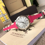 Buy Shop Burberry The City White Dial Haymarket Pink Leather Strap Watch for Women - BU9149 USA Online