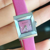 Buy Shop Gucci G-Frame Square Fuchsia Mother of Pearl Dial Fuchsia Leather Strap Watch For Women - YA128533 USA Online