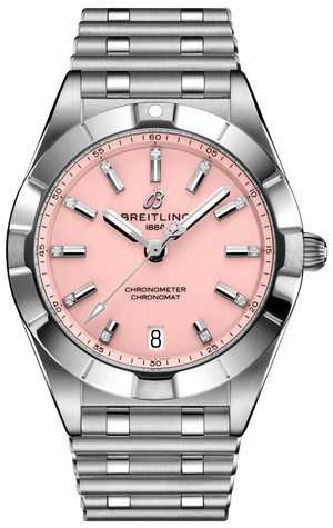 Buy Shop Breitling Chronomat 32 Diamonds Pink Dial Silver Steel Strap Watch for Women - A77310101K1A1 USA Online