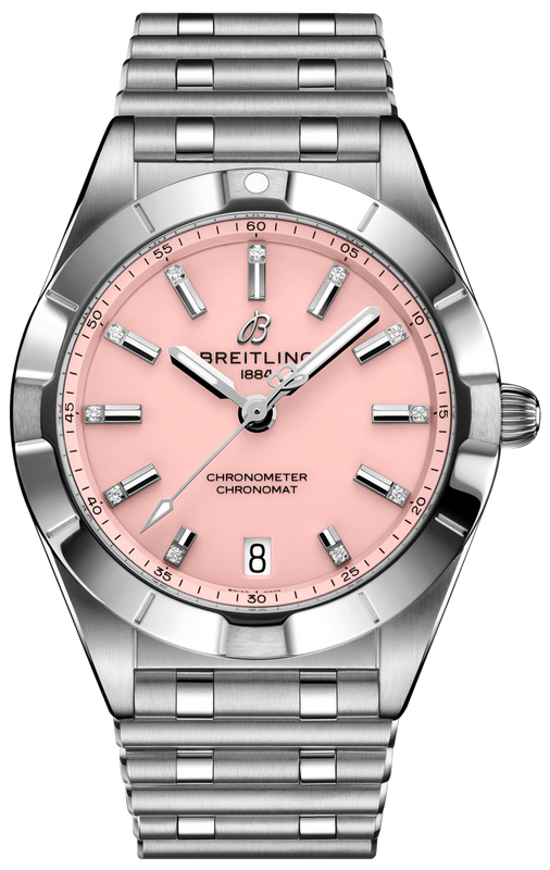 Buy Shop Breitling Chronomat 32 Diamonds Pink Dial Silver Steel Strap Watch for Women - A77310101K1A1 USA Online