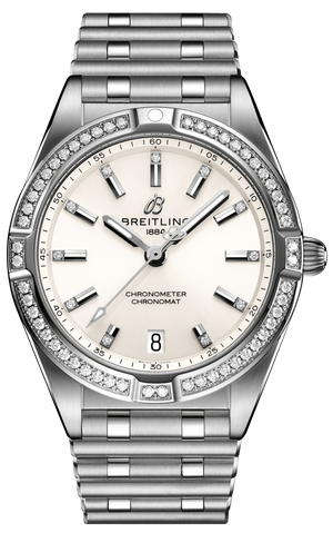 Buy Shop Breitling Chronomat 32 Diamonds White Dial Silver Steel Strap Watch for Women - A77310591A1A1 USA Online