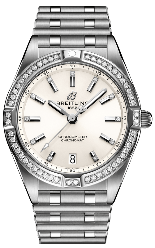 Buy Shop Breitling Chronomat 32 Diamonds White Dial Silver Steel Strap Watch for Women - A77310591A1A1 USA Online