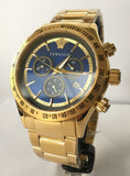 Versace Classic Chronograph Quartz Blue Dial Gold Steel Strap Watch For Men - VEV700619