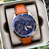 Buy Shop Fossil Grant Sport Chronograph Blue Dial Brown Leather Strap Watch for Men - FS5268 USA Online