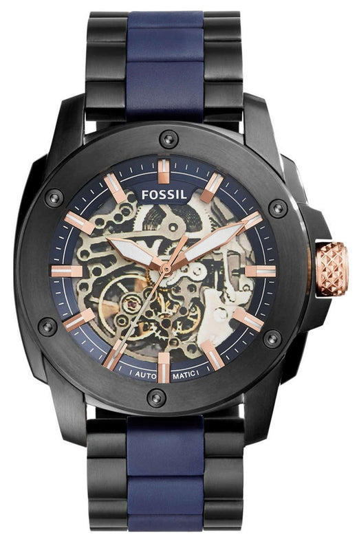 Buy Shop Fossil Modern Machine Automatic Skeleton Blue Dial Two Tone Steel Strap Watch for Men - ME3133 USA Online