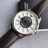 Buy Shop Emporio Armani Meccanico White Dial Brown Leather Strap Watch For Men - AR1946 USA Online
