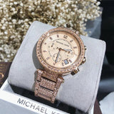 Buy Shop Michael Kors Uptown Glam Parker Chronograph Rose Gold Dial Steel Strap Watch for Women - MK5663 USA Online