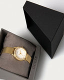 Guess Chelsea Crystals Mother of Pearl White Dial Gold Mesh Bracelet Watch For Women - W0647L7