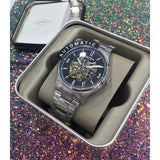 Buy Shop Fossil Forrester Automatic Skeleton Black Dial Silver Steel Strap Watch for Men - ME3180 USA Online