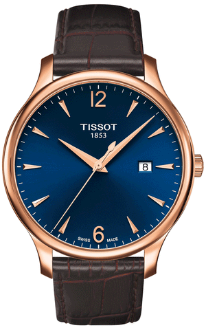 Tissot T Classic Tradition Blue Dial Brown Leather Strap Watch For Men - T063.610.36.047.00
