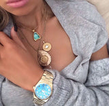 Buy Shop Michael Kors Channing Turquoise Dial Gold Steel Strap Watch For Women - MK5894 USA Online