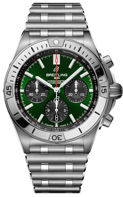 Buy Shop Breitling Chronomat B01 42 Green Dial Silver Steel Strap Watch for Men - AB0134101L1A1 USA Online
