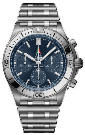 Buy Shop Breitling Chronomat B01 42 Frecce Tricolori Blue Dial Silver Steel Strap Watch for Men - AB01344A1C1A1 USA Online