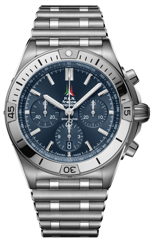 Buy Shop Breitling Chronomat B01 42 Frecce Tricolori Blue Dial Silver Steel Strap Watch for Men - AB01344A1C1A1 USA Online