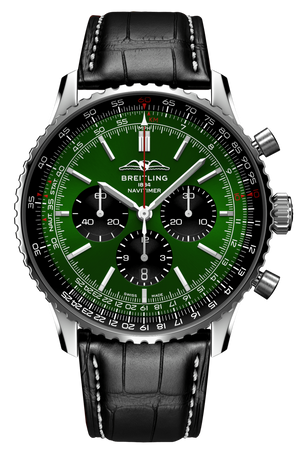 Buy Shop Breitling Navitimer B01 Chronograph 46 Green Dial Black Leather Strap Watch for Men - AB0137241L1P1 USA Online