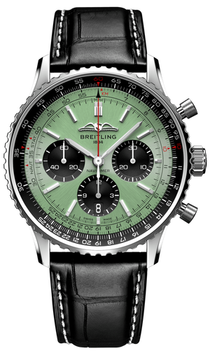 Buy Shop Breitling Navitimer B01 Chronograph 43 Green Dial Black Leather Strap Watch for Men - AB0138241L1P1 USA Online