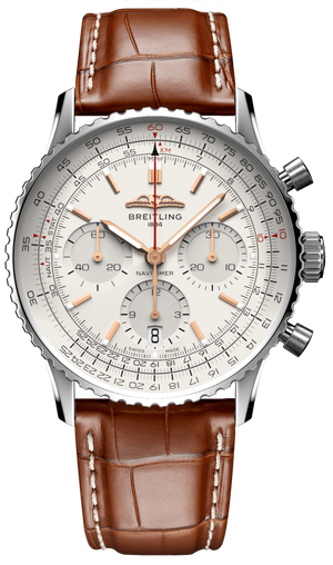 Buy Shop Breitling Navitimer B01 Chronograph 41 White Dial Brown Leather Strap Watch for Men - AB0139211G1P1 USA Online