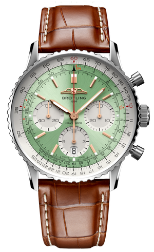 Buy Shop Breitling Navitimer B01 Chronograph 41 Green Dial Brown Leather Strap Watch for Men - AB0139211L1P1 USA Online