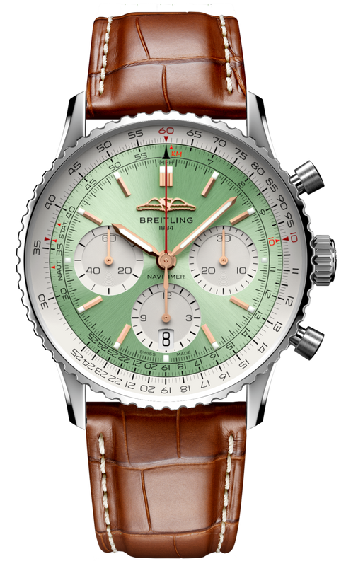 Buy Shop Breitling Navitimer B01 Chronograph 41 Green Dial Brown Leather Strap Watch for Men - AB0139211L1P1 USA Online