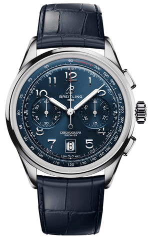 Buy Shop Breitling Premier B01 Chronograph 42 Blue Dial Blue Leather Strap Watch for Men - AB0145171C1P2 USA Online