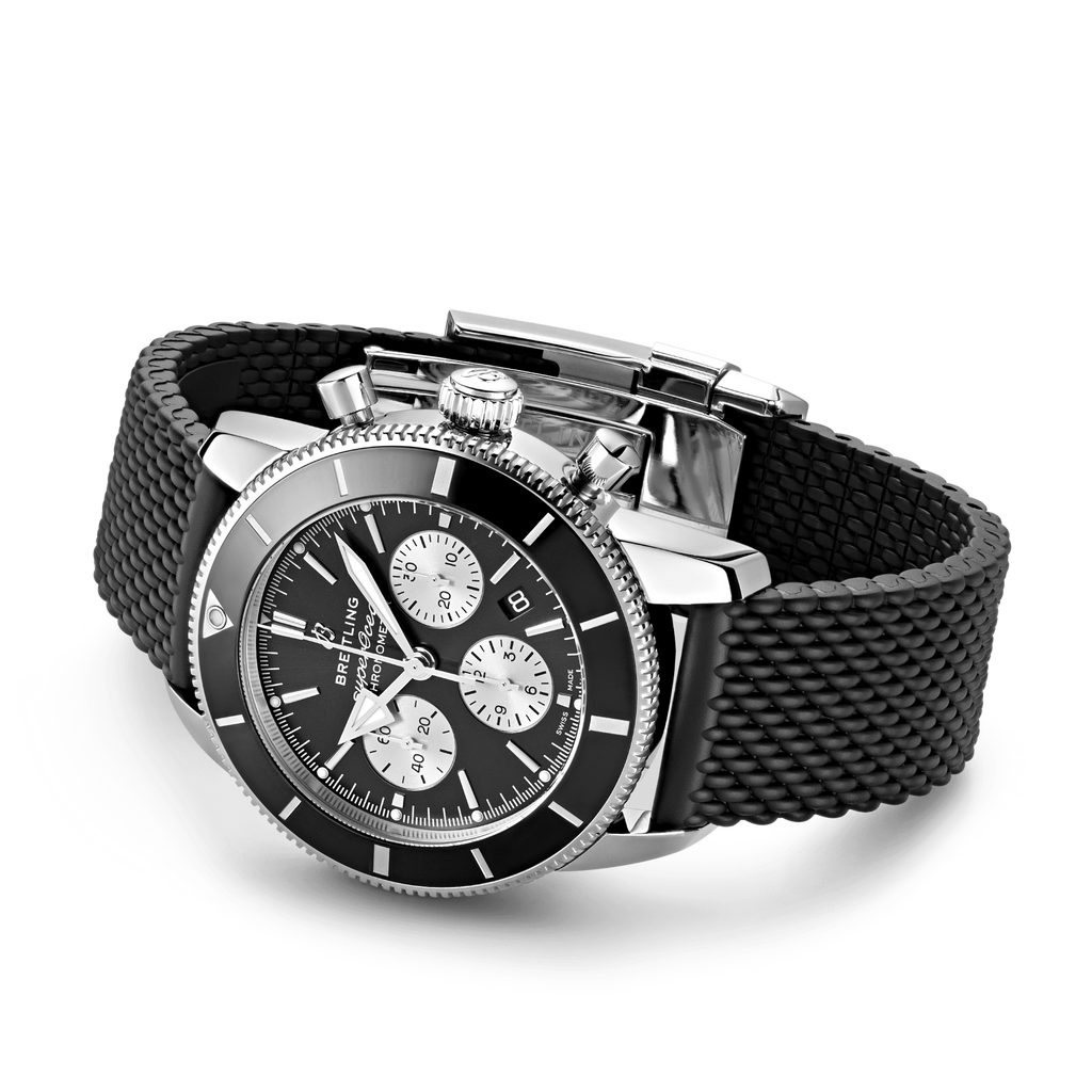 Buy Shop Breitling Superocean Heritage B01 Chronograph 44 Black Dial Black Mesh Bracelet Watch for Men - AB0162121B1S1 USA Online